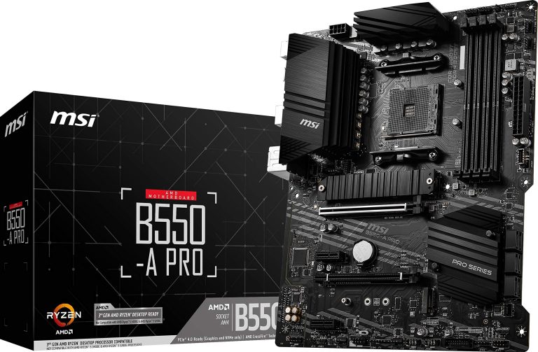 Msi B550-A Pro Proseries Motherboard (Amd Am4, Ddr4, Pcie 4.0, Sata 6Gb/S, M.2, Usb 3.2 Gen 2, Hdmi/Dp, Atx)
