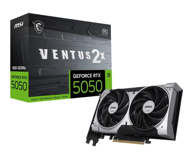 Msi Geforce Rtx 5050 8G Ventus 2X Oc Graphics Card - Rtx 5050 Gpu, 8Gb Gddr6 (20Gbps/128-Bit), Pcie 5.0 - Dual-Fan Thermal Design (2 X Torx Fan 5.0) - Hdmi 2.1B, Displayport 2.1B