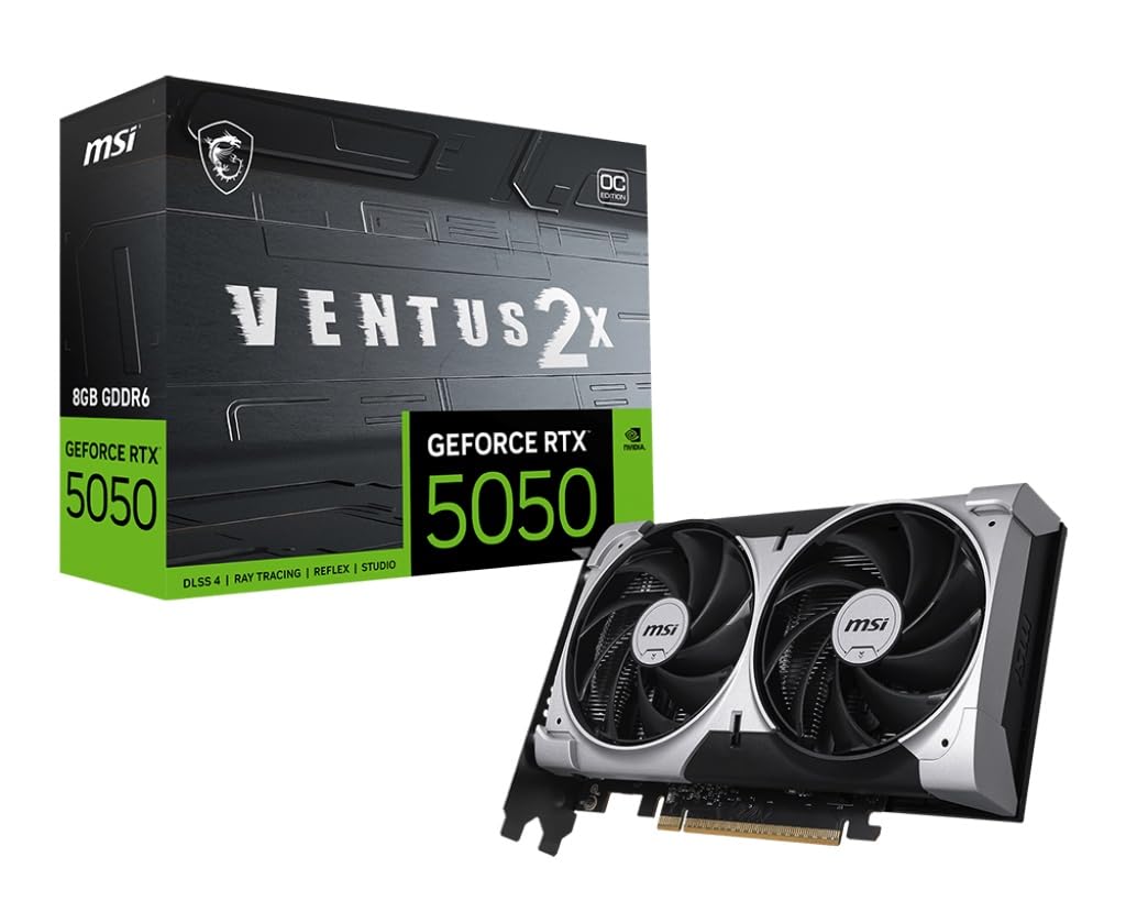 Msi Geforce Rtx 5050 8G Ventus 2X Oc Graphics Card - Rtx 5050 Gpu, 8Gb Gddr6 (20Gbps/128-Bit), Pcie 5.0 - Dual-Fan Thermal Design (2 X Torx Fan 5.0) - Hdmi 2.1B, Displayport 2.1B