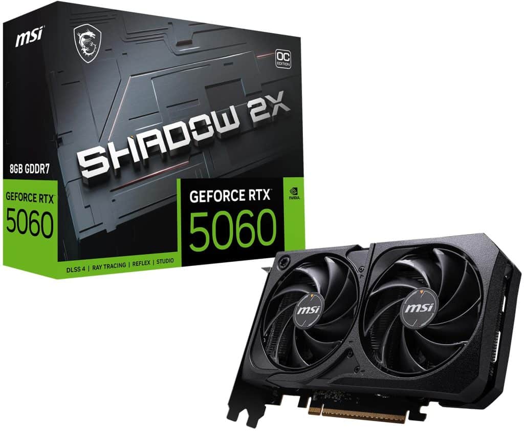 Msi Geforce Rtx 5060 8G Shadow 2X Oc Graphics Card - Rtx 5060 Gpu, 8Gb Gddr7 (28Gbps/128-Bit), Pcie 5.0 - Dual-Fan Thermal Design (2 X Torx Fan 5.0) - Hdmi 2.1B, Displayport 2.1B