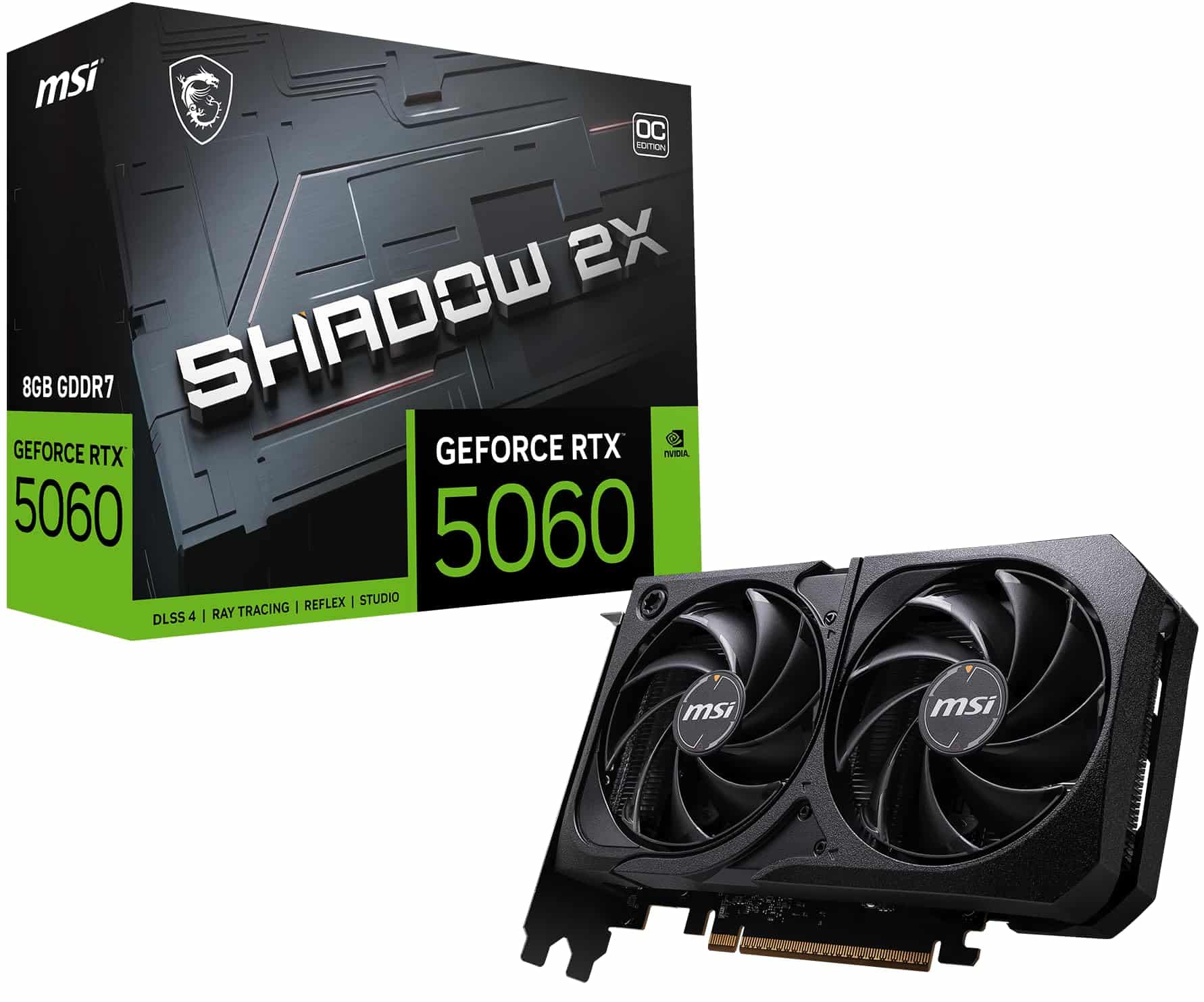 Msi Geforce Rtx 5060 8G Shadow 2X Oc Graphics Card - Rtx 5060 Gpu, 8Gb Gddr7 (28Gbps/128-Bit), Pcie 5.0 - Dual-Fan Thermal Design (2 X Torx Fan 5.0) - Hdmi 2.1B, Displayport 2.1B