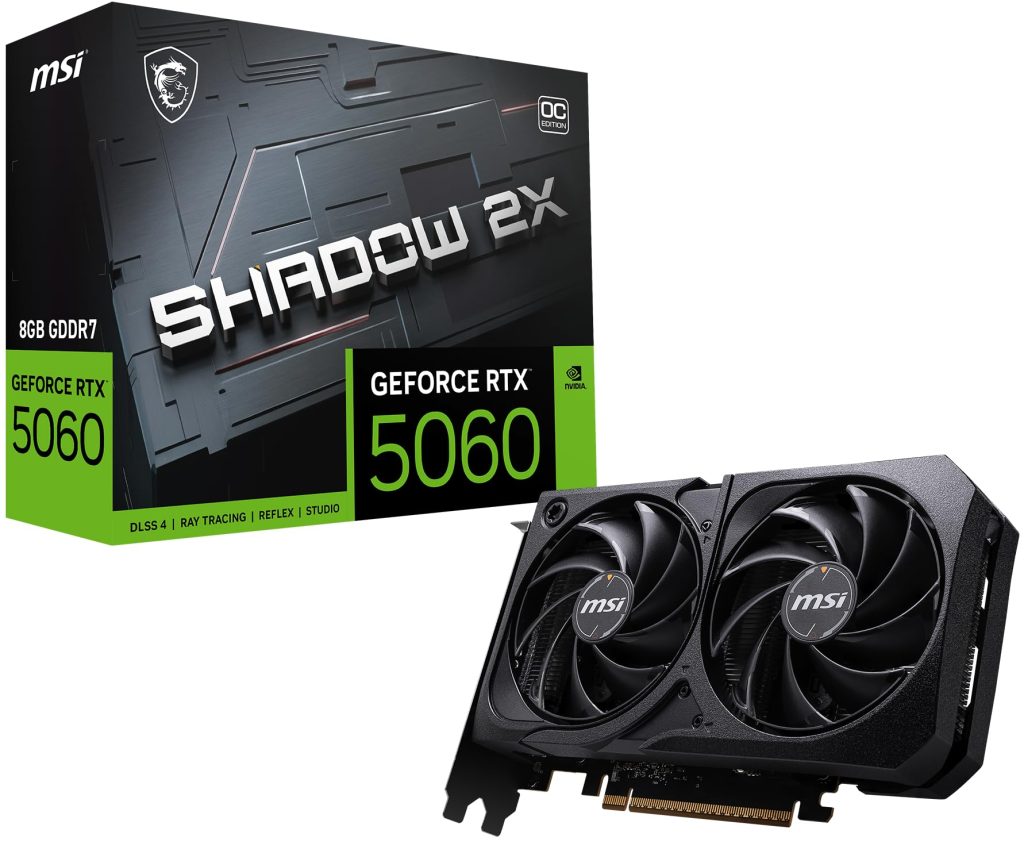 Msi Geforce Rtx 5060 8G Shadow 2X Oc Graphics Card - Rtx 5060 Gpu, 8Gb Gddr7 (28Gbps/128-Bit), Pcie 5.0 - Dual-Fan Thermal Design (2 X Torx Fan 5.0) - Hdmi 2.1B, Displayport 2.1B