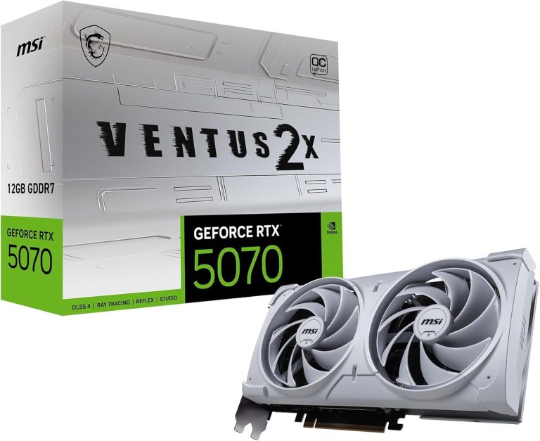 Msi Geforce Rtx 5070 12G Ventus 2X Oc White Graphics Card - Rtx 5070 Gpu, 12Gb Gddr7 (28Gbps/192-Bit), Pcie 5.0 - Dual Fan Thermal Design (2 X Torx Fan 5.0) - Hdmi 2.1B, Displayport 2.1B