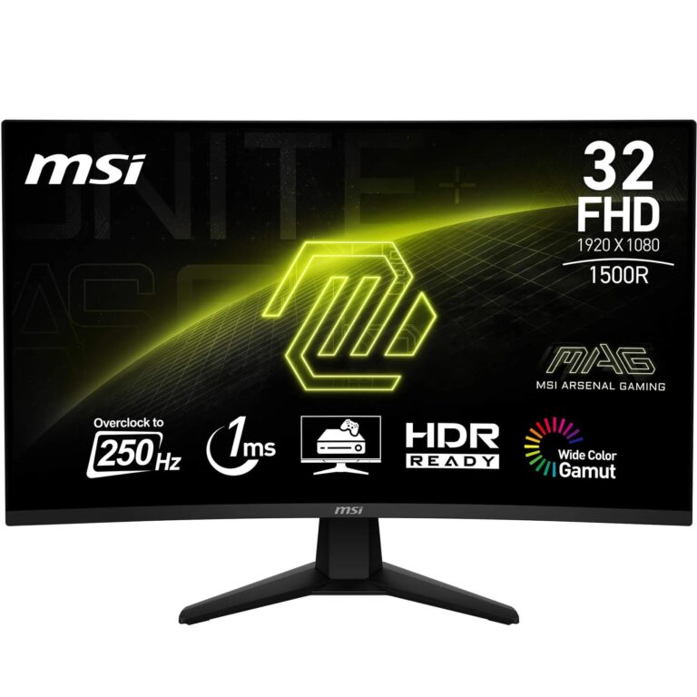 Msi Mag 32C6X 32 Inch Fhd Curved Gaming Monitor - 1500R 1920 X 1080 Va Panel, 250 Hz(Oc) - 1Ms Mprt, Adaptive Sync - Dp 14A, Hdmi 20B Cec