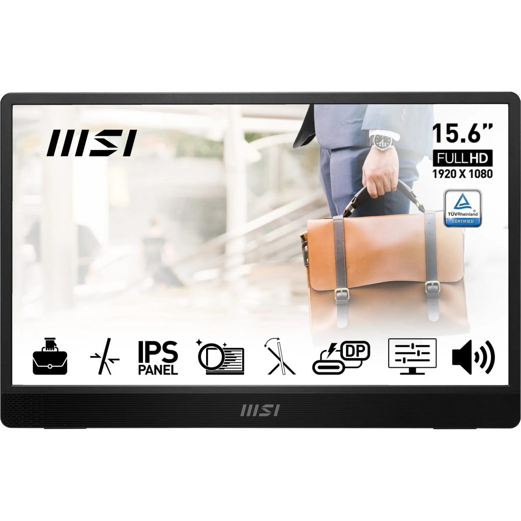 Msi Pro Mp161 E2 15.6 Inch Full Hd Portable Monitor - 1920 X 1080 Ips Panel, 60Hz, Eye-Friendly Screen (Pc, Laptop, Mobile), Speakers, Enhanced Chassis &Amp;Amp; Kickstand - Mini-Hdmi 2.0B, 2 X Usb Type-C