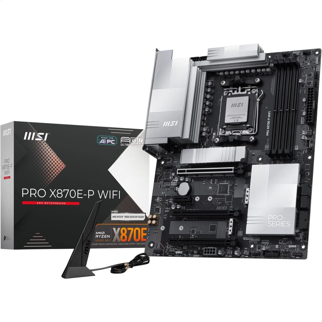 Msi Pro X870E-P Wifi Motherboard, Atx - Supports Amd Ryzen 9000/8000 / 7000 Processors, Am5-60A Sps Vrm, Ddr5 Memory Boost (8200+ Mt/S Oc), Pcie 5.0 X16 &Amp;Amp; 4.0 X16, M.2 Gen5, Wi-Fi 7, 5G Lan