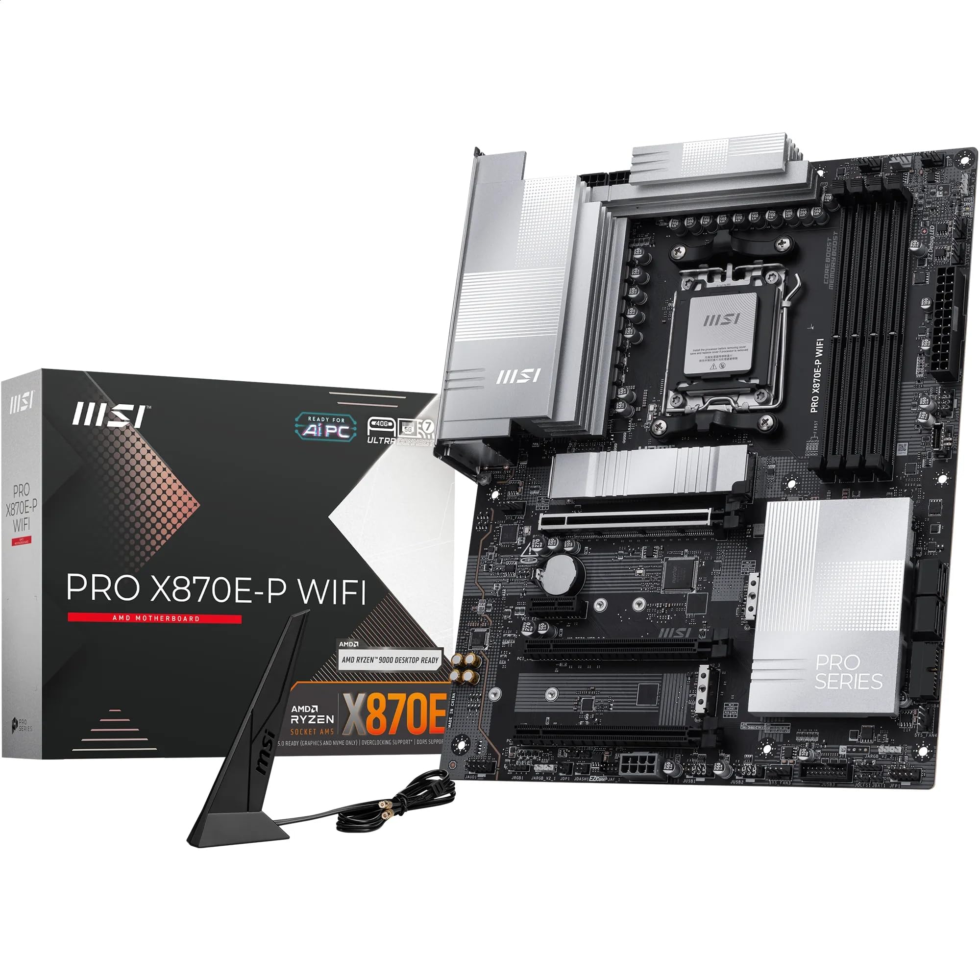 Msi Pro X870E-P Wifi Motherboard, Atx - Supports Amd Ryzen 9000/8000 / 7000 Processors, Am5-60A Sps Vrm, Ddr5 Memory Boost (8200+ Mt/S Oc), Pcie 5.0 X16 &Amp; 4.0 X16, M.2 Gen5, Wi-Fi 7, 5G Lan
