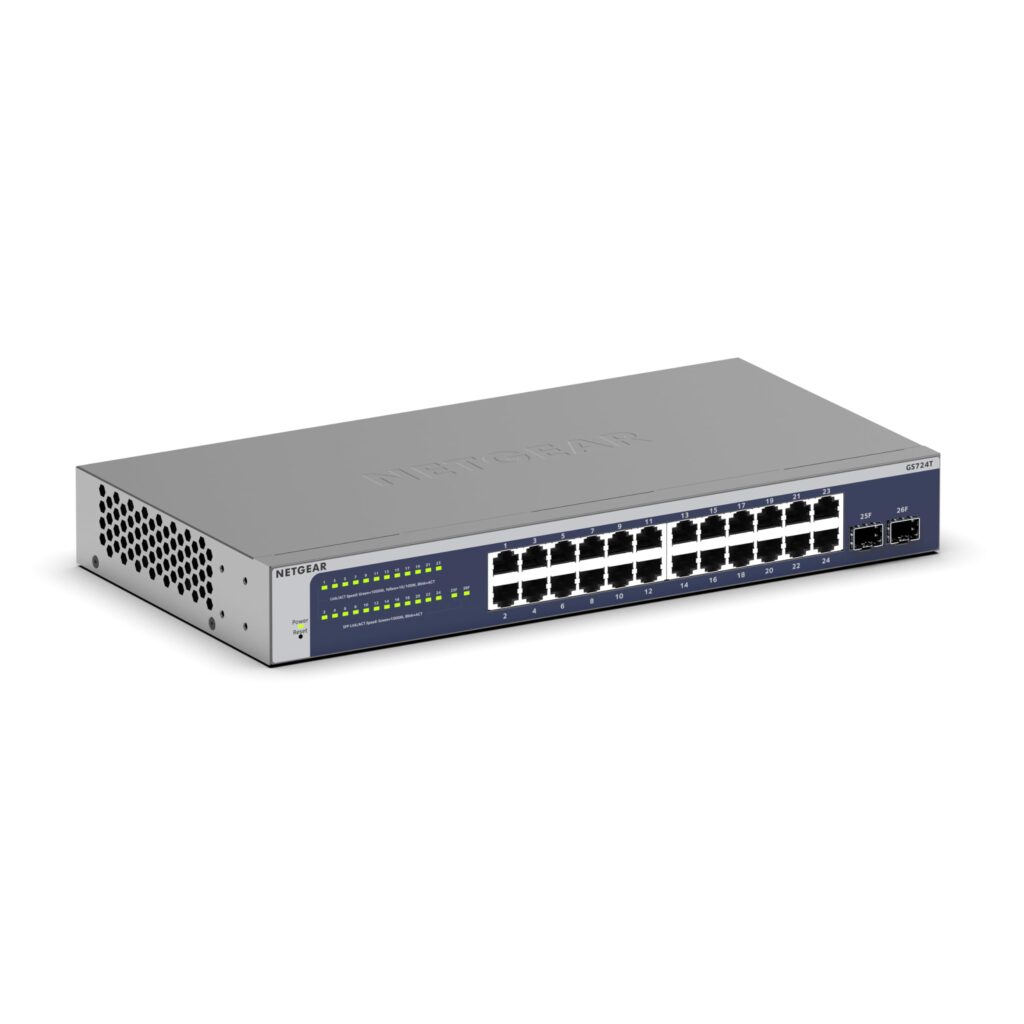 Netgear 24-Port Gigabit Ethernet Smart Switch (Gs724T) - Managed, Optional 1 Year Insight Cloud Management, With 2 X 1G Sfp, Desktop Or Rackmount, And Limited Lifetime Protection