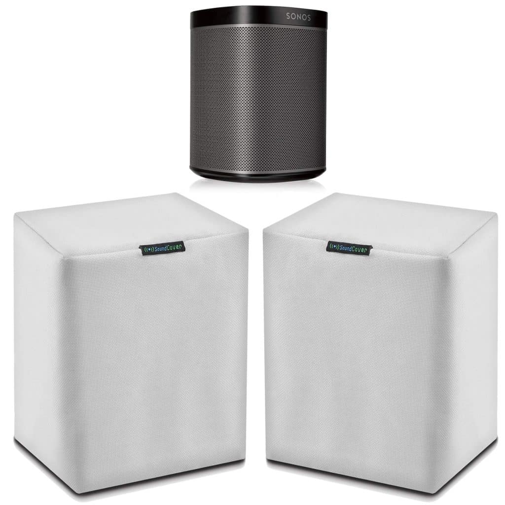 Pair Of White Outdoor Speaker Covers For Sonos Play:1 / One/One Sl - 600D Weatherproof Fabric - Uv, Dust &Amp;Amp; Rain Shield - Soundcover 2-Pack