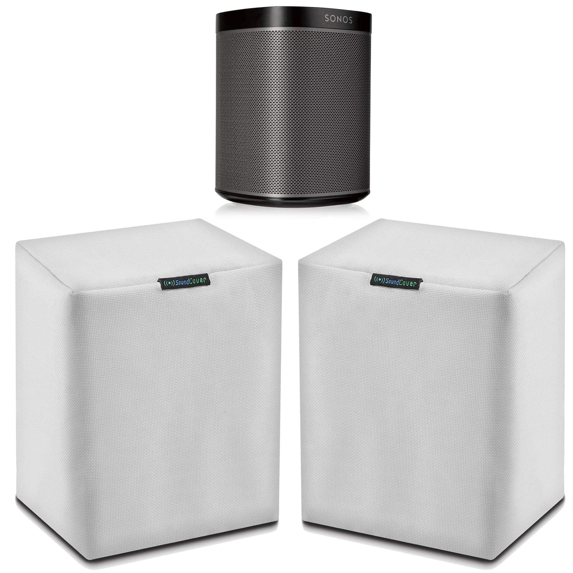 Pair Of White Outdoor Speaker Covers For Sonos Play:1 / One/One Sl - 600D Weatherproof Fabric - Uv, Dust &Amp; Rain Shield - Soundcover 2-Pack