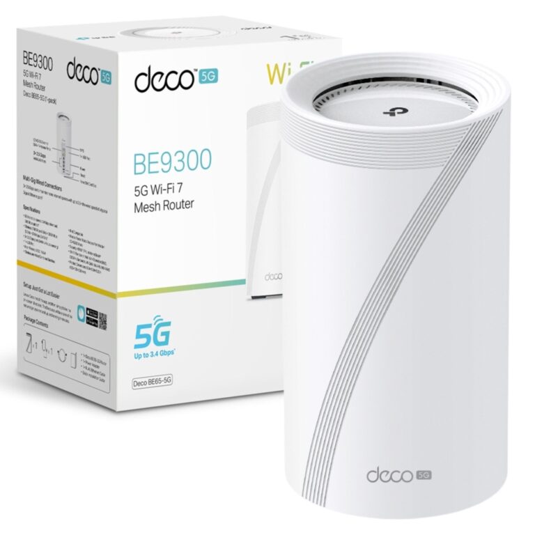 Tp-Link Deco Be65 5G(1-Pack) Whole Home Mesh Wi-Fi 7 System, Be9300 Tri-Band Wifi Booster, Ai-Driven Wifi Router, Connect Over 200 Devices, 2.5G Connectivity Wired &Amp;Wireless, Gaming&Amp;4K, Easy Setup