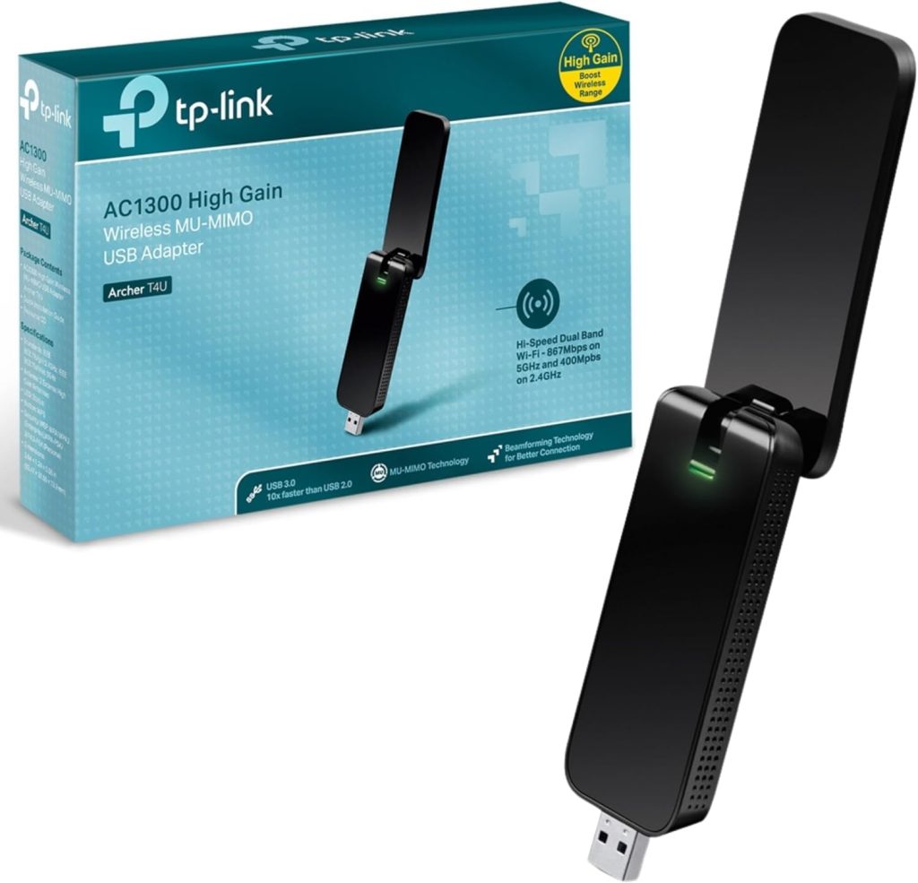 Tp-Link Wi-Fi Dongle Ac1300 Wireless Dual Band Usb Wi-Fi Adapter For Pc Desktop Laptop Tablet (Supports Windows Xp/7/8/8.1/10/11 And Linux, Usb 3.0) (Archer T4U)