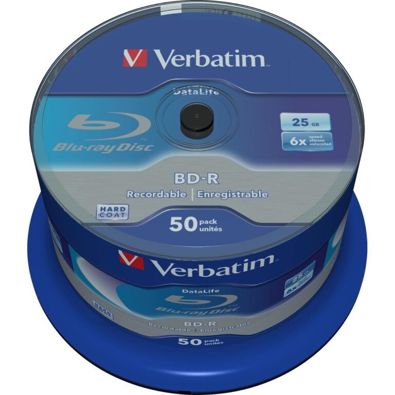 Verbatim Bd-R Sl Datalife - Blu-Ray Disc 25 Gb, 6X Burning Speed, Scratch Protection, 50-Pack Spindle