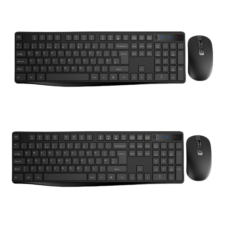 Wireless Keyboard And Mouse Set, Full Size Wireless Keyboard Ergonomic Design &Amp; Quiet Usb Cordless Mouse Combo Uk Layout, 12 Multimedia Shortcuts For Windows Computer Pc Laptop Desktop,Black,2 Packs