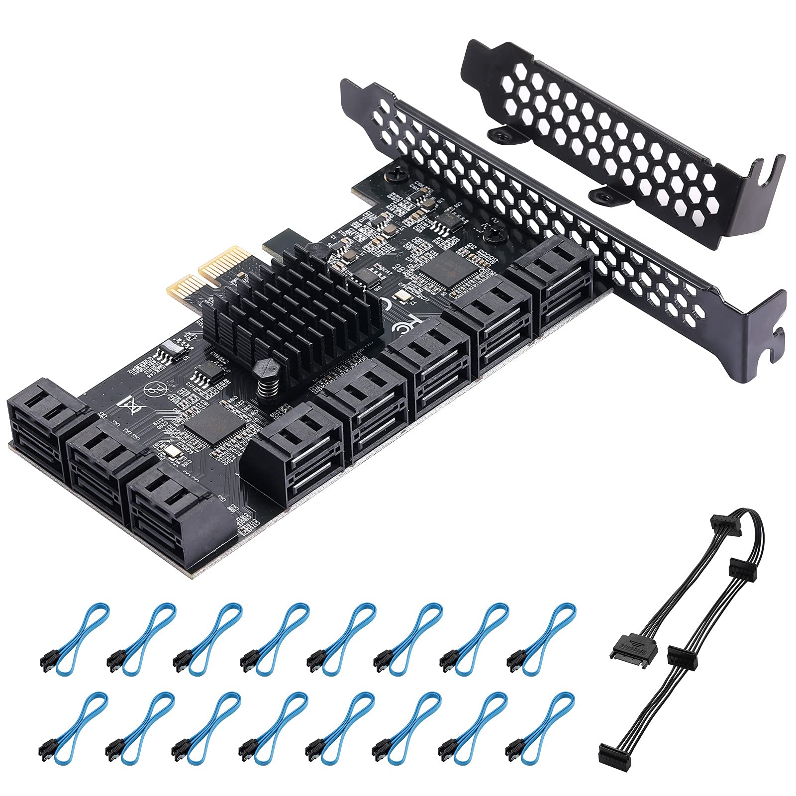 Ybbott 16-Port Pcie Sata 3.0 Expansion Card, Boot As System Hard Drive, Suitable For All Pcie Slots (Jmb575 + Asm1064)