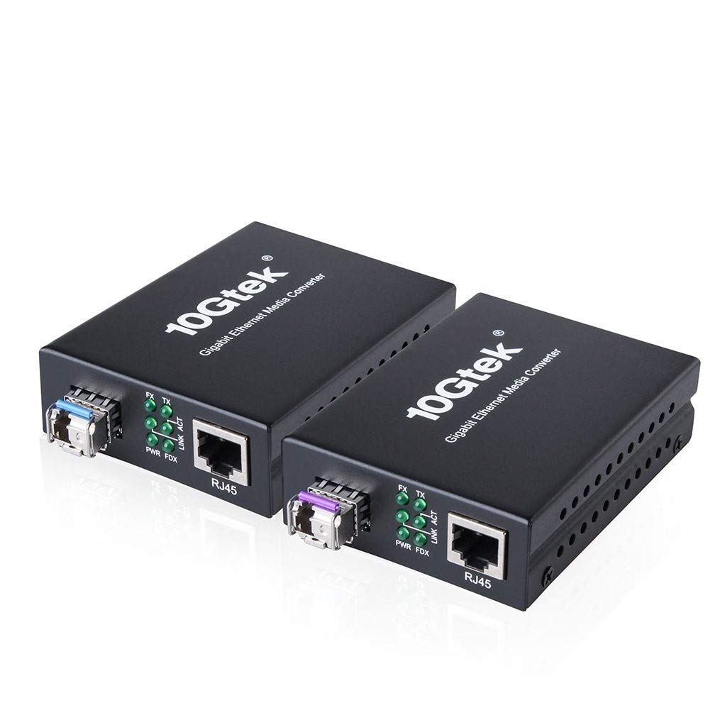 10Gtek A Pair Of Gigabit Ethernet Media Converters With A Pair Of Bidi Singlemode Simplex Lc Sfp, 10/100/1000M Rj45 To 1000Base-Lx, Up To 20Km, With British Power Supply