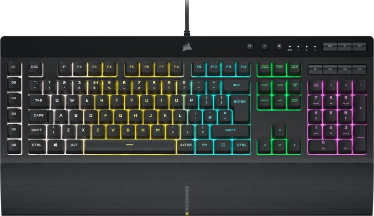 Corsair K55 Rgb Pro Membrane Wired Gaming Keyboard – Ip42 Dust And Spill-Resistant – 6 Macro Keys With Elgato Integration – Icue Compatible – Qwerty Uk – Pc, Mac, Xbox – Black
