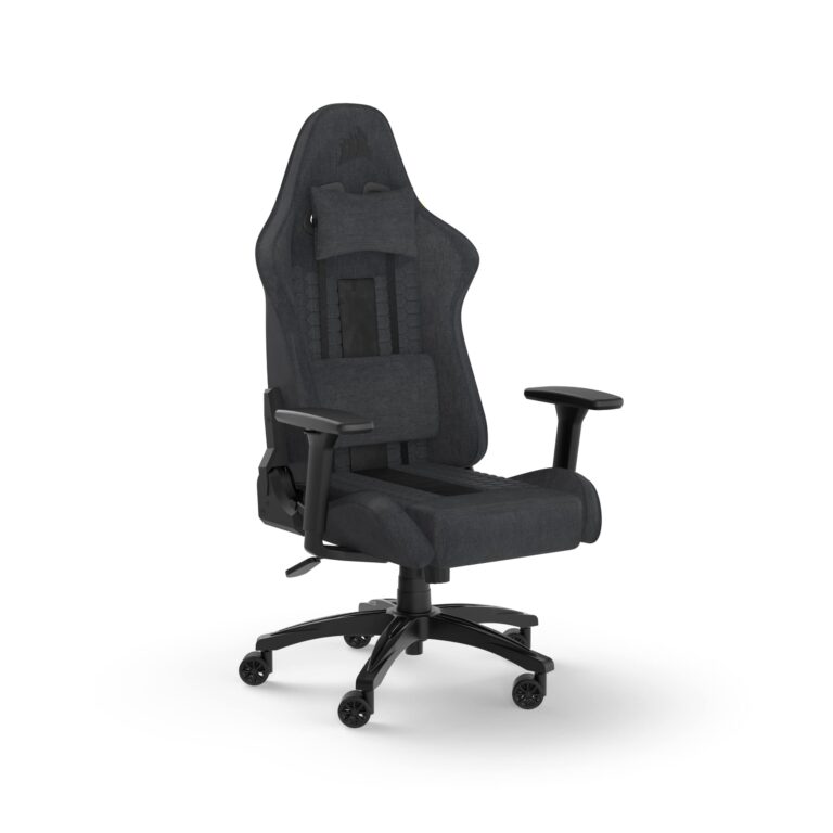 Corsair Tc100 Relaxed Gaming Chair - Fabric - Racing-Inspired Design - Lumbar Pillow - Detachable Memory Foam Neck Pillow - Adjustable Seat Height - Adjustable Armrests - Grey &Amp; Black