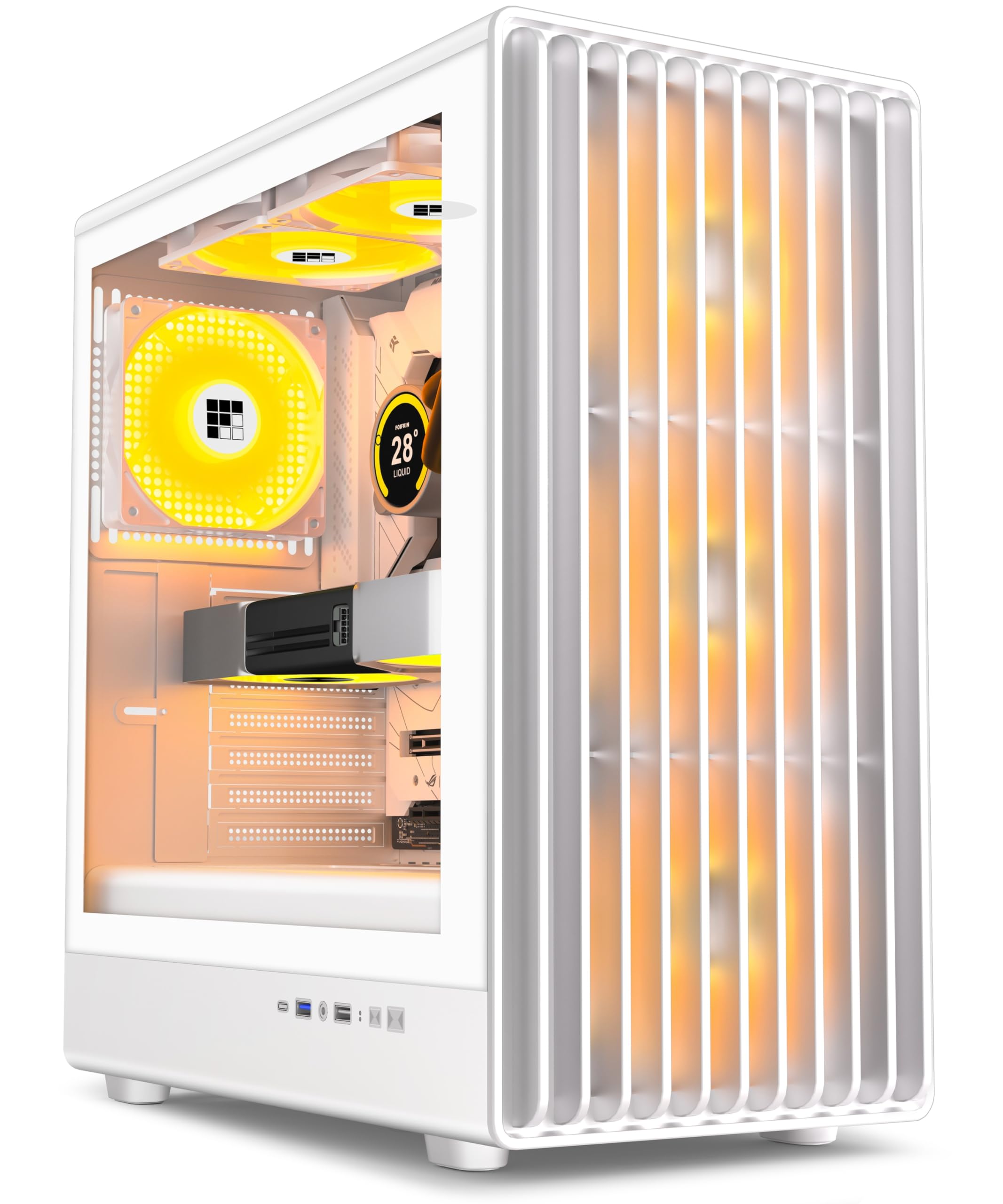 Foifkin K6 Pc Case - Pre-Installed 6 Pwm Argb Fan(3X 140Mm And 3X120Mm), Atx Mid-Tower Gaming Pc Case, With Type-C,Black (White, K6)