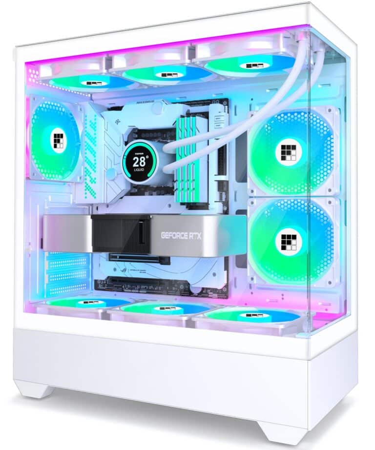 Foifkin Pc Case - Pre-Installed 5 Pwm Argb Fan, Atx Mid-Tower Gaming Pc Case, F1 (White, F1)
