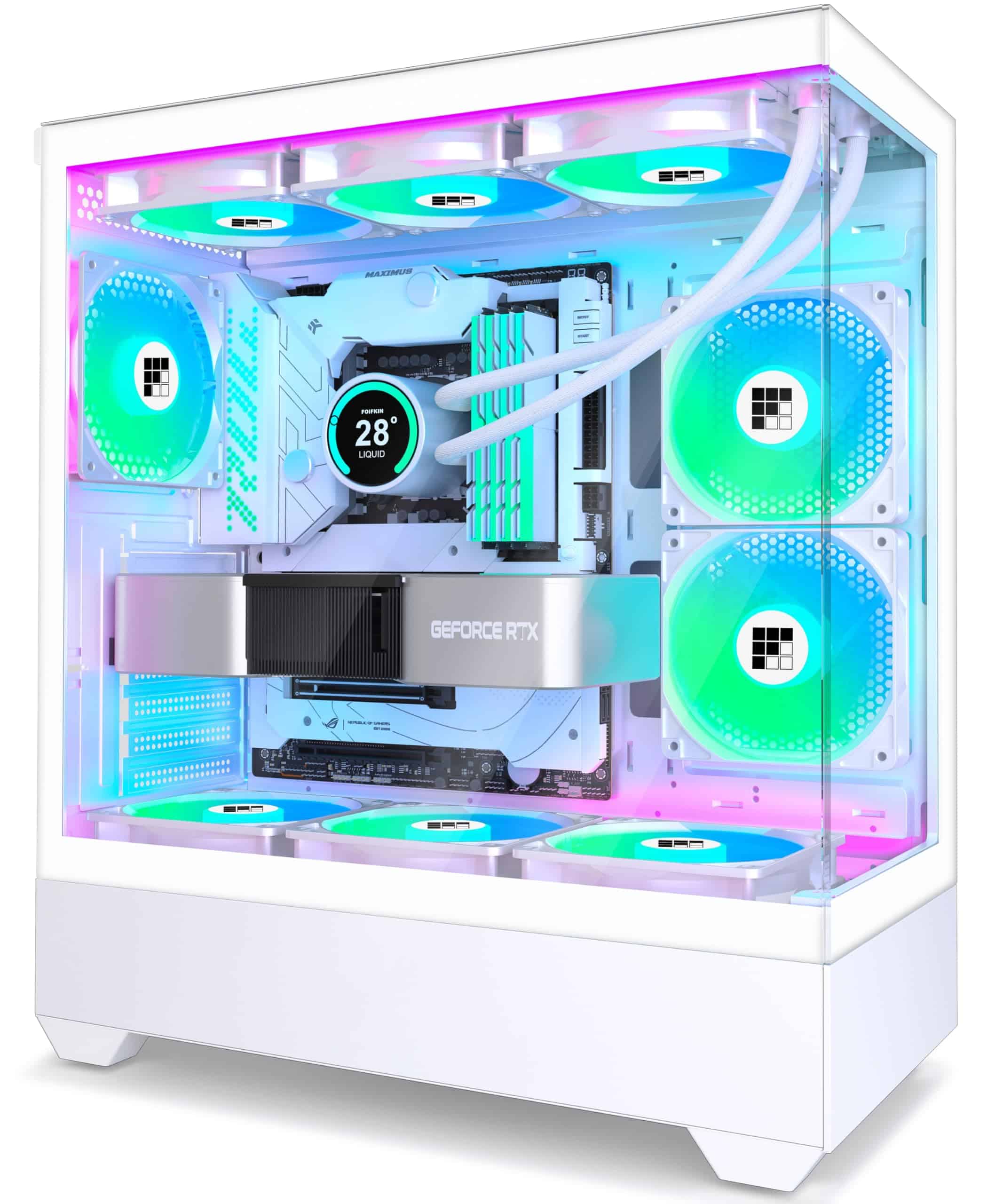 Foifkin Pc Case - Pre-Installed 5 Pwm Argb Fan, Atx Mid-Tower Gaming Pc Case, F1 (White, F1)