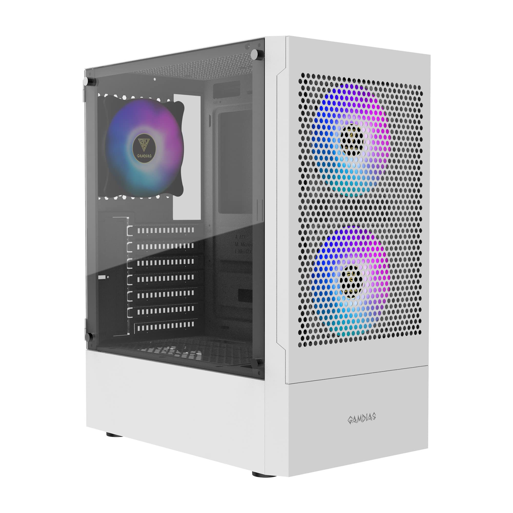 Gamdias Talos E3 Mesh Wh Gaming Pc Case, Mid-Tower Atx Case With Side Tempered Glass Panel And A Magnetic Dust Filter &Amp; 3 Built-In 120Mm Argb Fans, Tool-Free Installation, Mesh Front Panel