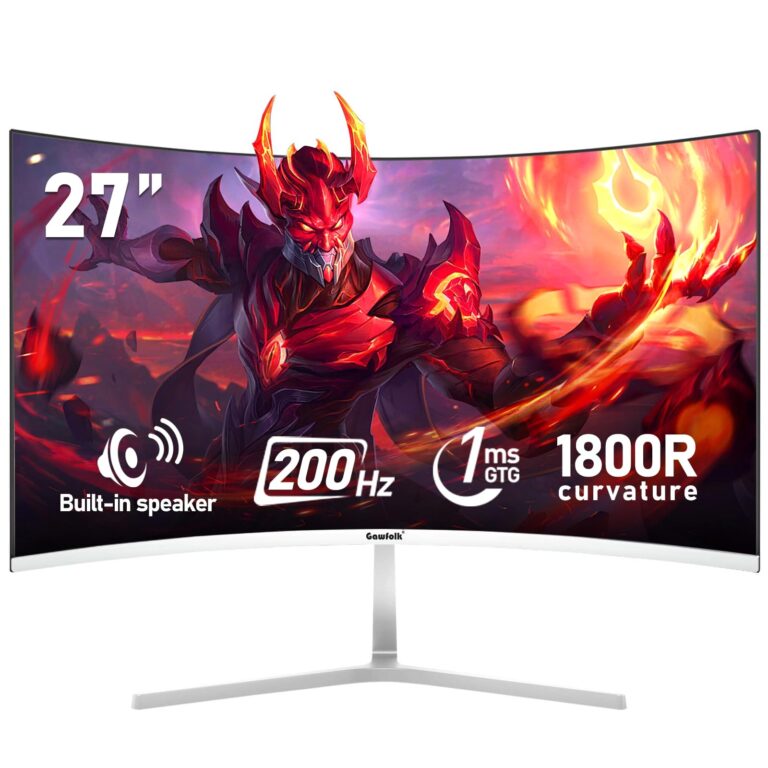 Gawfolk 27 Inch Pc Computer Screen,1800R Curved Gaming 200Hz Monitors, Fhd1080P,1Ms,Built-In Speaker, Freesync, 98%Srgb,178 ° Angle View,Hdmi Displayport, Compatible With Wall-Mounted 100*100Mm-White