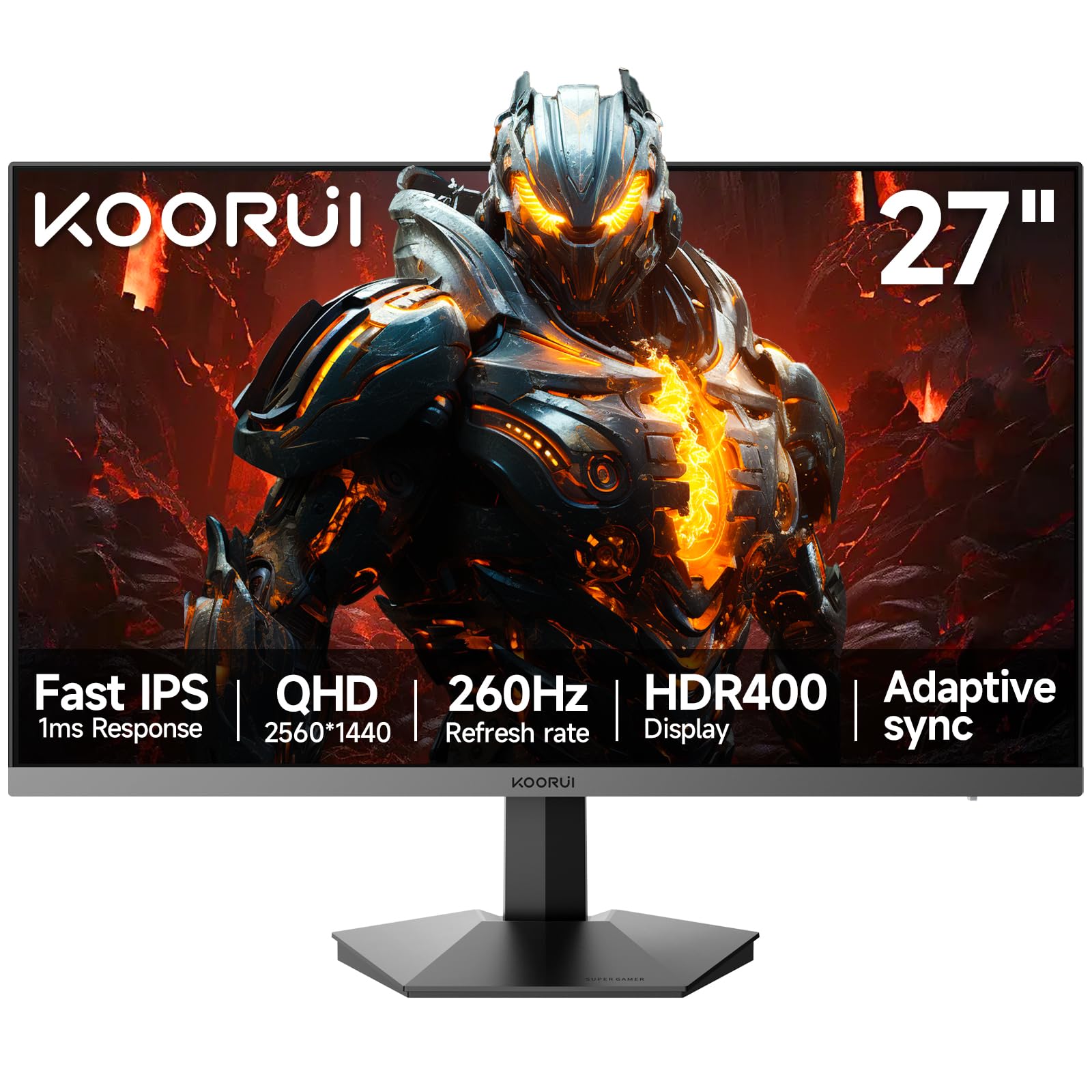 Koorui 27 Inch 1440P Gaming Monitor,260Hz (Support 240Hz) 2K (2560X1440P),Adaptive Sync, Hdr400, Support Dp Hdmi G2721X