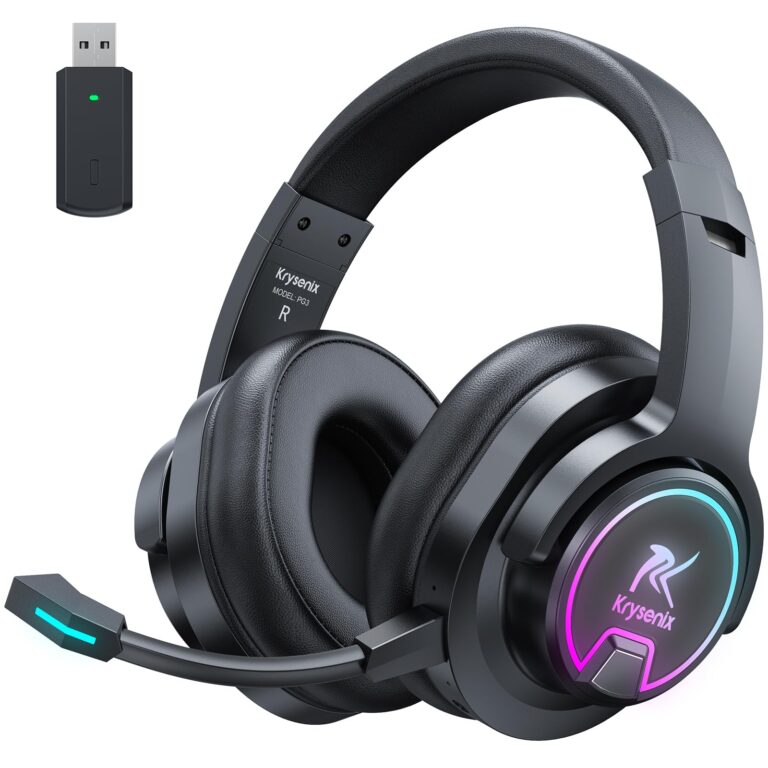 Krysenix Pg3 2.4Ghz Wireless Gaming Headset For Ps5, Ps4, Pc, Mac, Switch - Led Light, Bluetooth 5.4 Gaming Headphone With Noise Canceling Mic, 48H Battery Gaming Headset, 7.1 Surround Sound