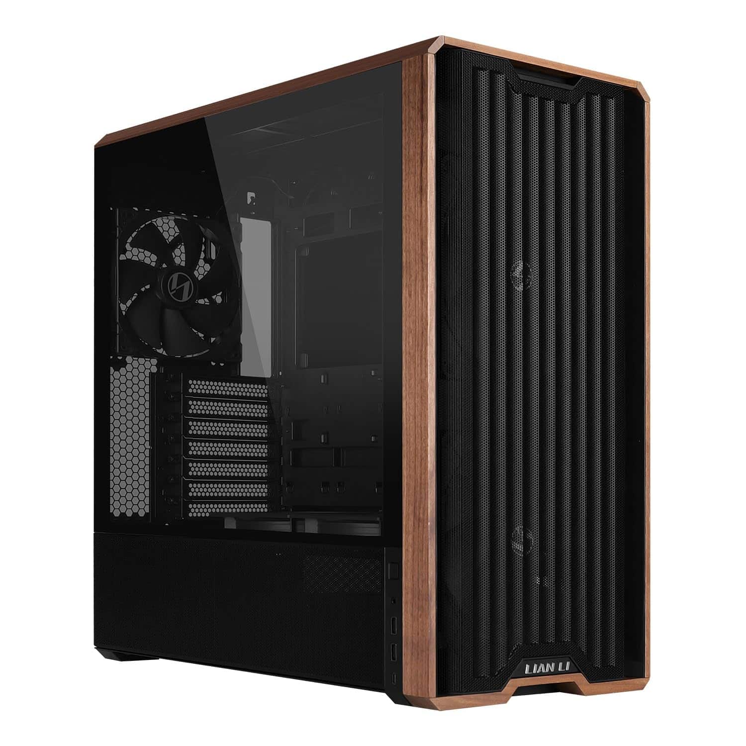 Lian Li Lancool 217 Pc Case Black | Atx Mid Tower, Tempered Glass, 5 Fans, Walnut Wood Accents, Mesh Front, Back-Connect Compatible