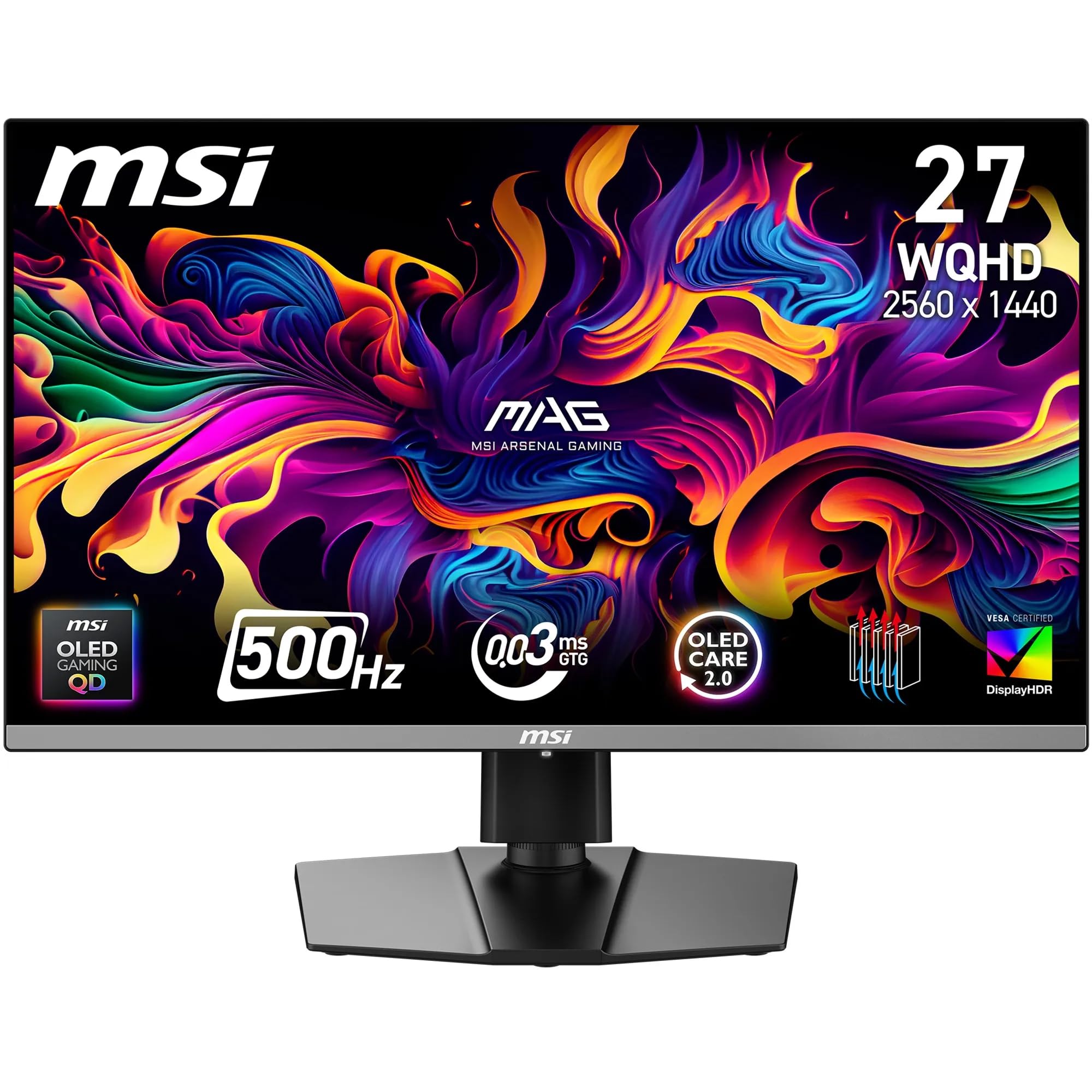 Msi Mag 272Qp Qd-Oled X50 27-Inch Wqhd Gaming Monitor, 2560 X 1440 Quantum Dot Oled Panel, 500Hz, 0.03Ms, Displayhdr True Black 500, Amd Freesync Premium Pro, Hdmi 2.1, Dp 1.4A, Black