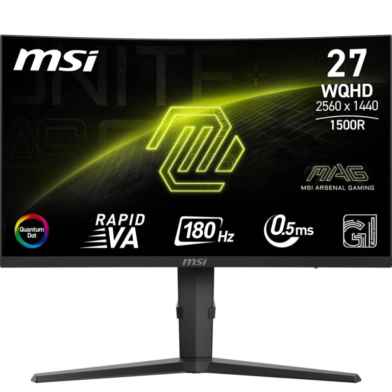 Msi Mag 275Cqrf Qd E2 27 Inch Wqhd Curved Gaming Monitor - 1500R 2560 X 1440 Rapid Va Panel, 180 Hz - 05Ms (Gtg, Min) , Adaptive Sync - Dp 14A, Hdmi 20B Cec