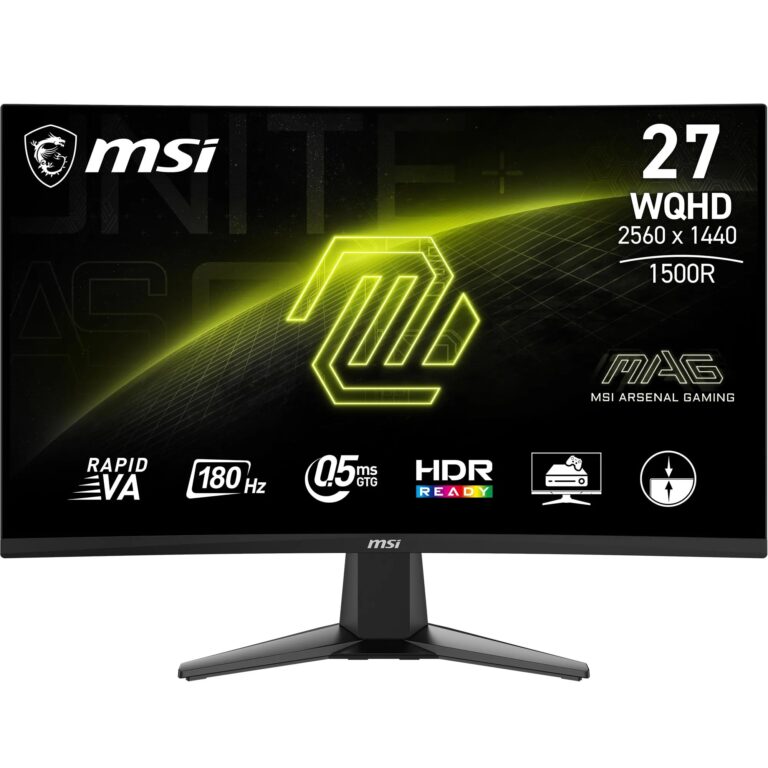 Msi Mag 27Cq6F 27 Inch Wqhd Curved Gaming Monitor - 1500R 2560 X 1440 Rapid Va Panel, 180 Hz - 05Ms (Gtg, Min), Adaptive-Sync - Dp 14A, Hdmi 20B Cec