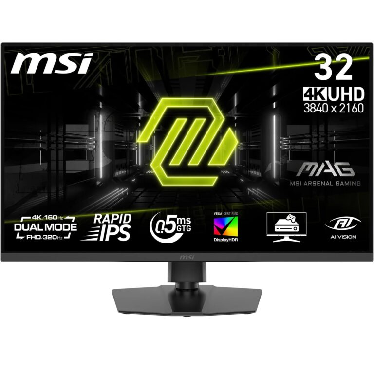 Msi Mag 322Urdf E16 32-Inch 4K Uhd Gaming Monitor, 3840X2160 Rapid Ips, 0.5Ms, Displayhdr 400, Eye Care, Ai Vision, Dual-Mode, Hdmi 2.1, Dp 1.4A, Tilt/Height Adjustable, Black