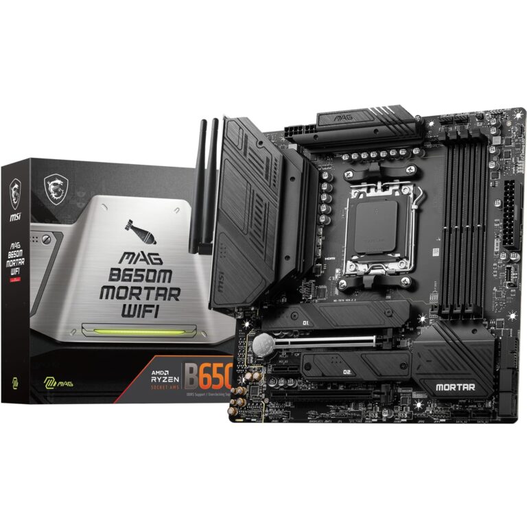 Msi Mag B650M Mortar Wifi Motherboard, Micro-Atx - Supports Amd Ryzen 9000 Series Processors, Am5 - 12 Duet Rail 80A Vrm, Ddr5 Memory Boost 6400+Mhz/Oc, 2 X Pcie 4.0 X16, 2 X M.2 Gen4, Wi-Fi 6E