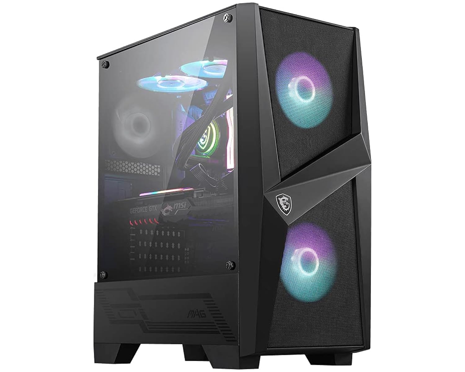 Msi Mag Forge 100R Mid Tower Gaming Computer Case (Black, 2X 120Mm Argb Pwm Fan, 1X 120Mm Fan, 1-6 Argb Hub, Tempered Glass, Msi Center, Atx, Matx, Mini-Itx)