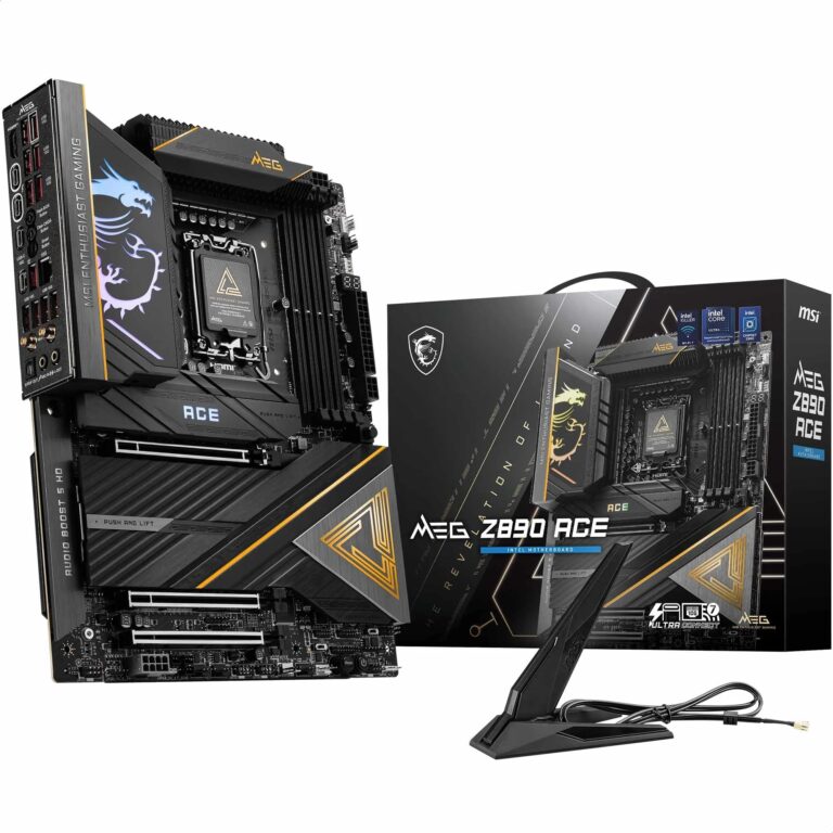 Msi Meg Z890 Ace Motherboard, Atx - Supports Intel Core Ultra Processors (Series 2), Lga 1851-110A Sps Vrm, Ddr5 Memory (9200+Mt/S Oc), Pcie 5.0 &Amp; 4.0 X16, M.2 Gen5, Thunderbolt 4, Wi-Fi 7, 10G Lan