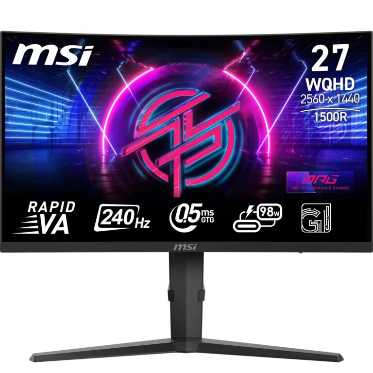 Msi Mpg 275Cqrxf 27 Inch Wqhd Curved Gaming Monitor - 1500R 2560 X 1440 Rapid Va Panel, 240 Hz - 05Ms (Gtg, Min), Adaptive Sync - Dp 14A, Hdmi 20B Cec