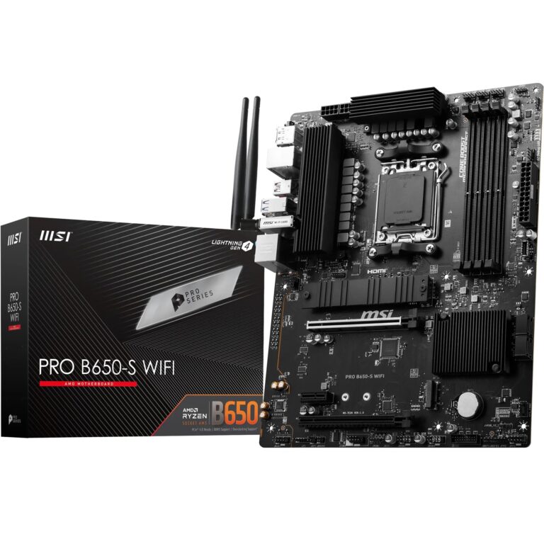 Msi Pro B650-S Wifi Motherboard, Atx - Supports Amd Ryzen 9000/8000 / 7000 Series Processors, Am5 - Ddr5 Memory Boost 6000+Mhz/Oc, 2 X Pcie 4.0 X16, 2 X M.2 Gen4, Wi-Fi 6E