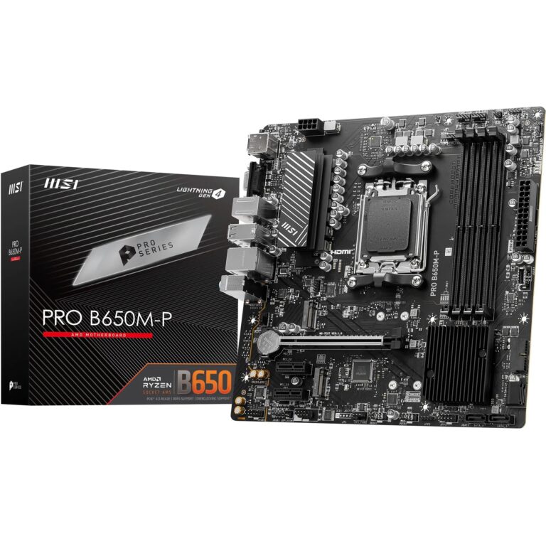 Msi Pro B650M-P Motherboard, Micro-Atx - Supports Amd Ryzen 7000 Series Processors, Am5 - Ddr5 Memory Boost 6000+Mhz/Oc, 1 X Pcie 4.0 X16, 2 X M.2 Gen4, 2.5G Lan