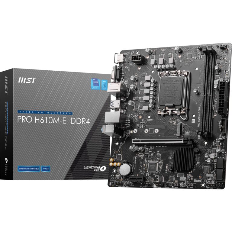 Msi Pro H610M-E Ddr4 Motherboard, Micro-Atx - Supports Intel 12Th Gen Core Processors, Lga 1700-2 X Dimms (3200Mhz), 1X Pcie 4.0 X16 Slot, 1 X M.2 Gen3, Usb 3.2 Gen1, 1G Lan, Hdmi 1.4 &Amp; Vga