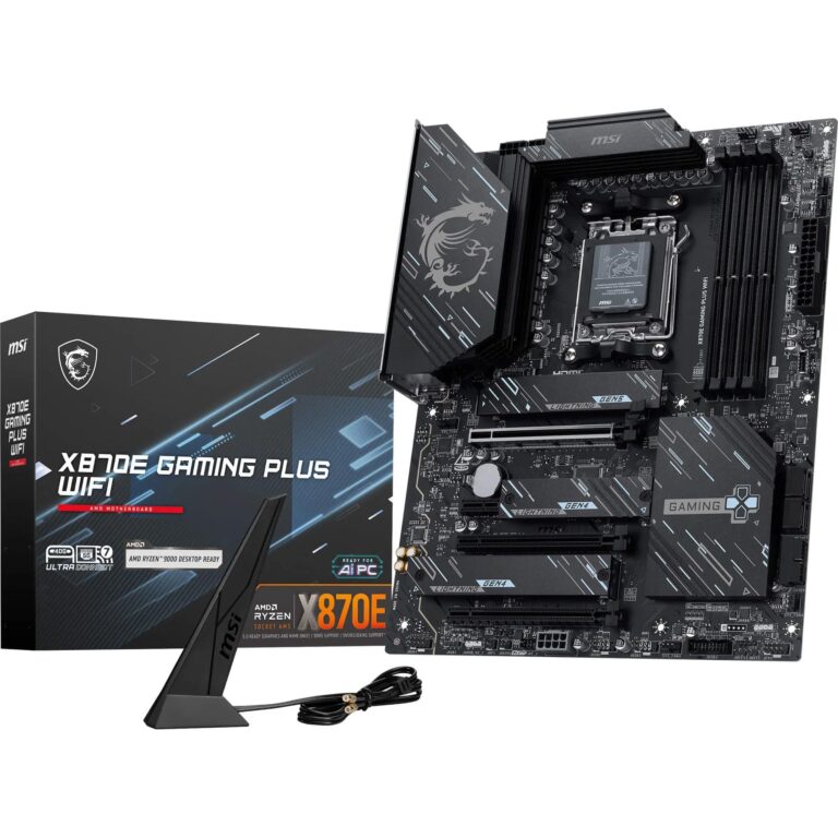 Msi X870E Gaming Plus Wifi Motherboard, Atx - Supports Amd Ryzen 9000/8000 / 7000 Processors, Am5-60A Sps Vrm, Ddr5 Memory Boost 8200+ Mt/S (Oc), Pcie 5.0 X16 &Amp; 4.0 X4, M.2 Gen5, Wi-Fi 7, 5G Lan