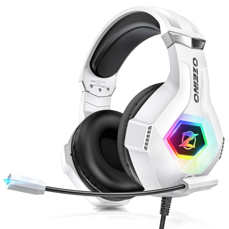 Ozeino Gaming Headset For Ps5 Ps4 Pc, Over-Ear Headphones With Surround Sound &Amp; Rgb Light For Xbox One Switch Mac Laptop (White)
