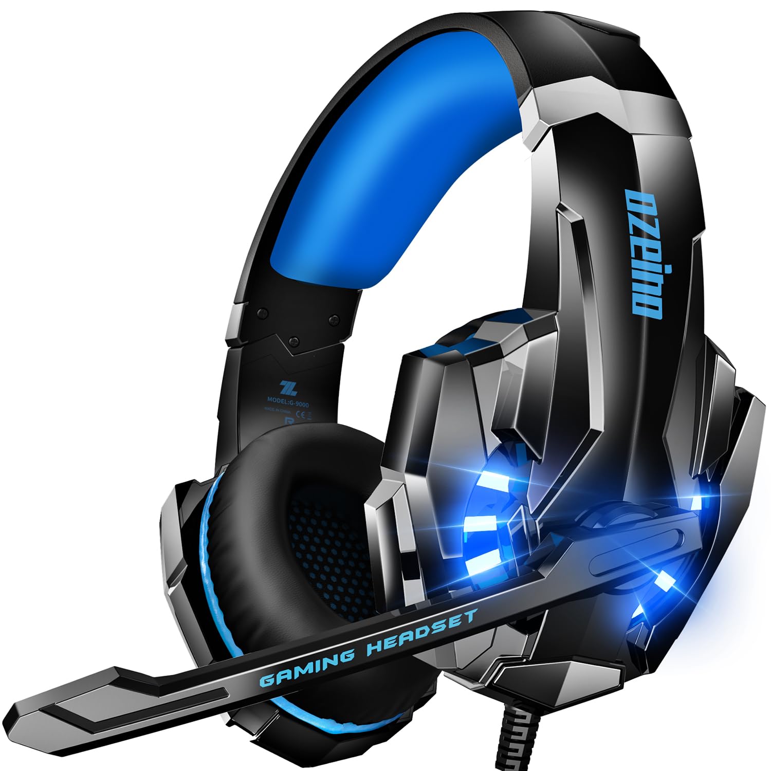 Ozeino Gaming Headset For Ps4 Ps5 3D Surround Sound Noise Cancelling Headphones With Microphone For Pc Xbox One Switch With Led Light