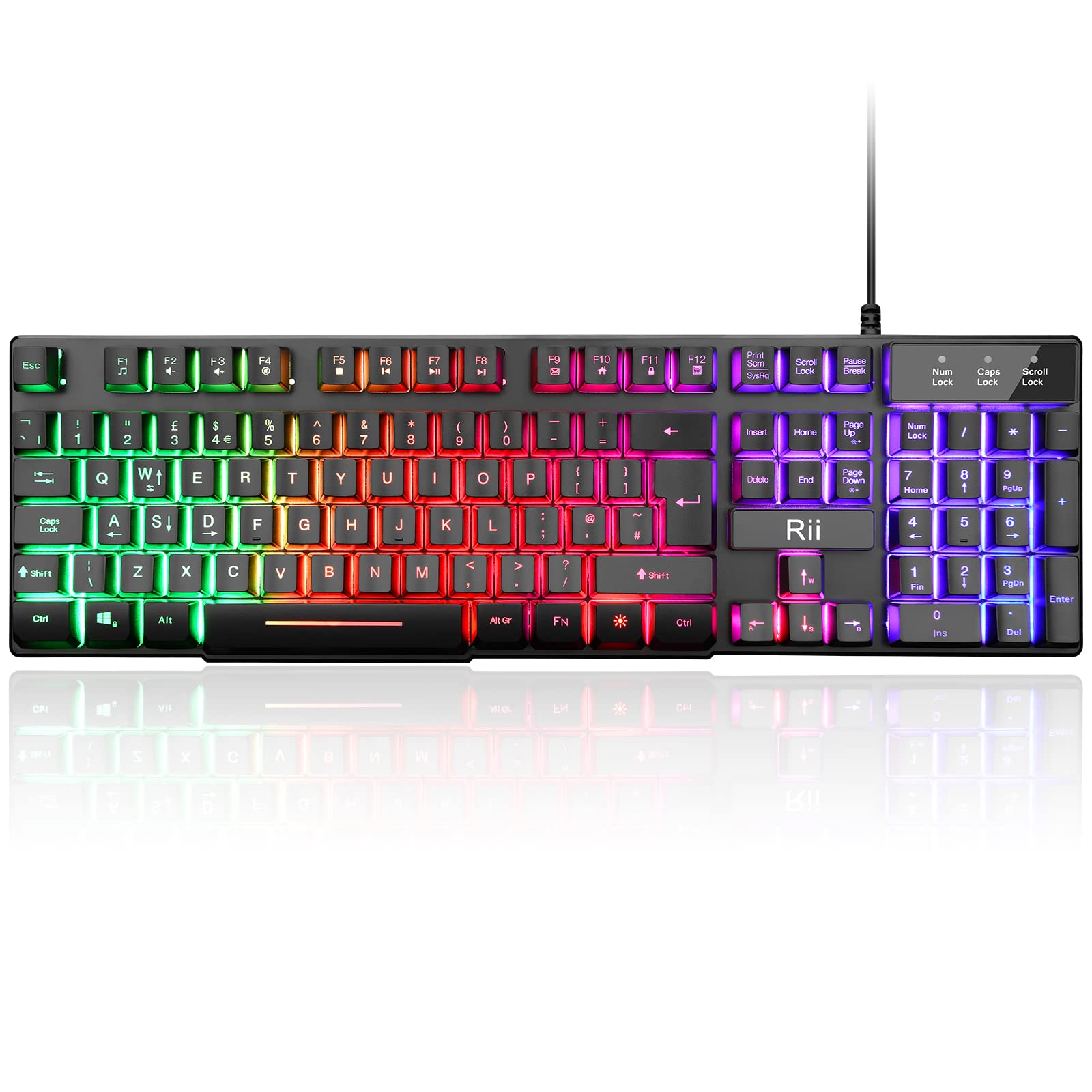 Rii Gaming Keyboard,Usb Wired Keyboard With Rainbow Led Backlit Mechanical Feeling For Working Gaming (Uk Layout)