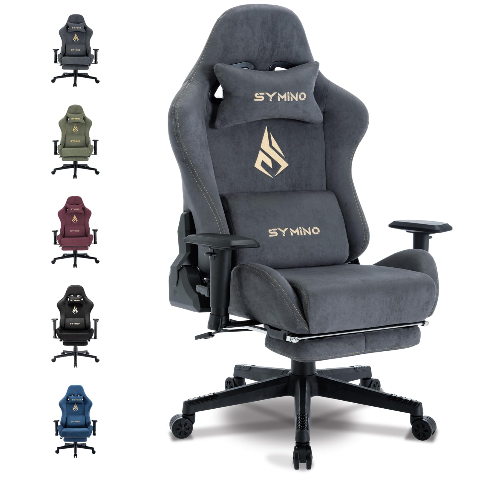 Symino Gaming Chair, Computer Chair With Footrest, Headrest And Lumbar Support, Ergonomic Pc Chair, Height Adjustable Rotating Task Chairs, Gray
