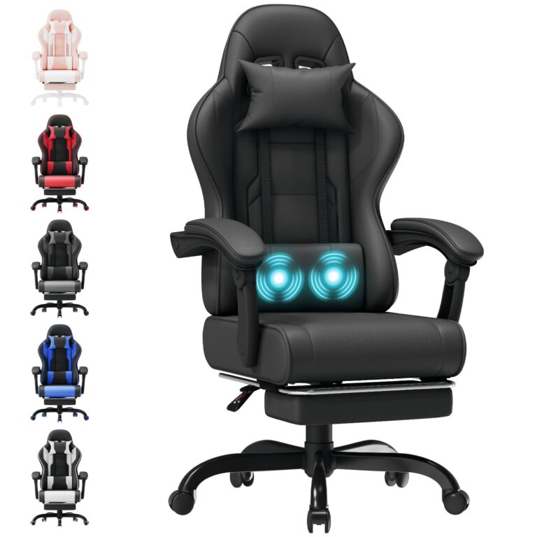 Triumphkey Gaming Chair For Adults With Footrest, Ergonomic Computer Chair With Massage Lumbar Support, Reclining Backrest, Swivel Office Gamer Chair With Headrest, Black