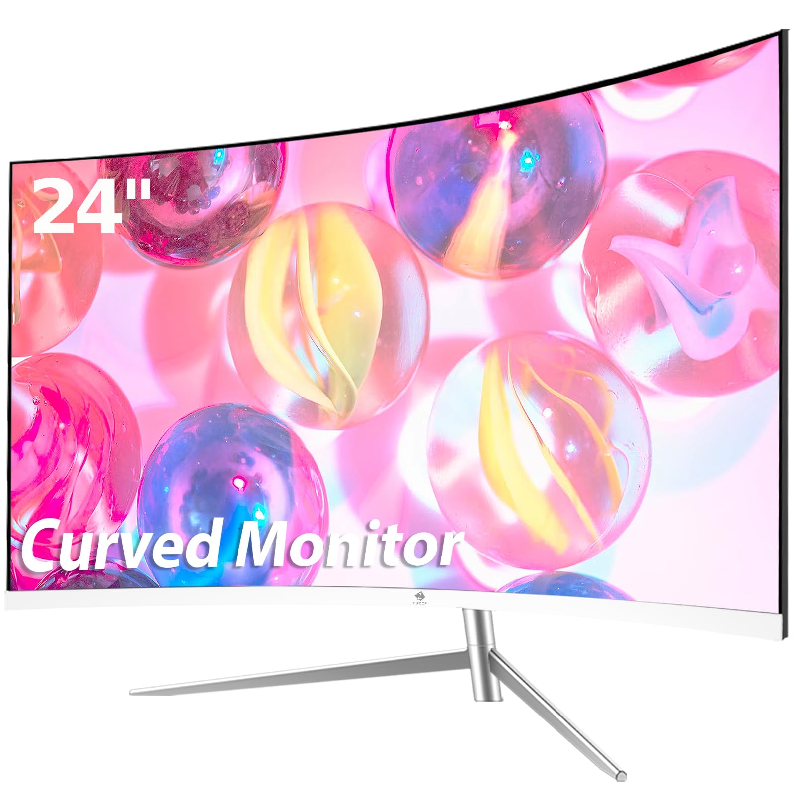 Z-Edge 24 Inch Curved Monitor Full Hd 1920X1080 Led Computer Monitor 75Hz, Va Panel, Ultra-Thin Bezel, Flicker-Free Eye-Care, 178° Wide Viewing Angle, Vga Hdmi Port, White