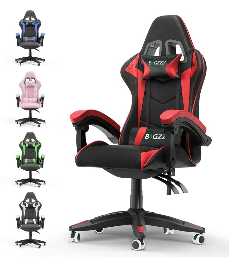 Bigzzia Gaming Chair, Ergonomic Gaming Chair, Office Chair, Gaming Chair With Lumbar Cushion And Headrest, Adjustable In Height (Without Footrest, Red)