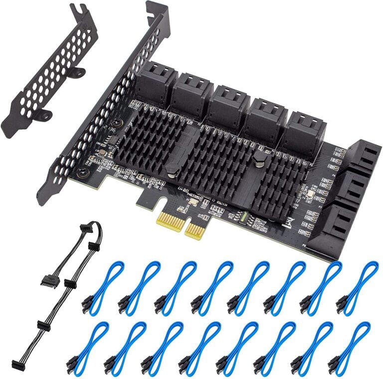 Actimed Pcie Sata Card 16 Port With 16 Sata Cable, 6 Gbps Sata 3.0 Controller Pci Express Expansion Card With Low Profile Bracket, Support 16 Sata 3.0 Devices, Compatible With Windows,Mac,Linux System